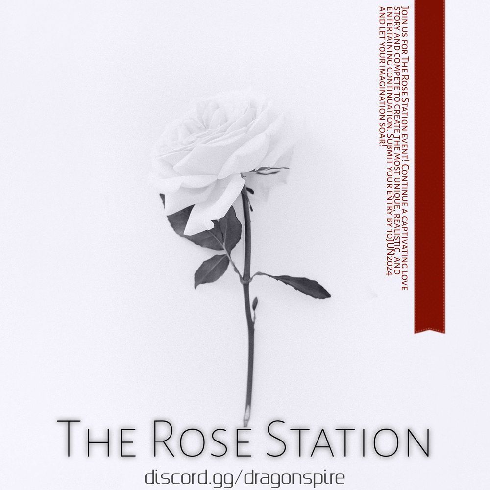 The Rose Station interactive storytelling event poster featuring a single white rose